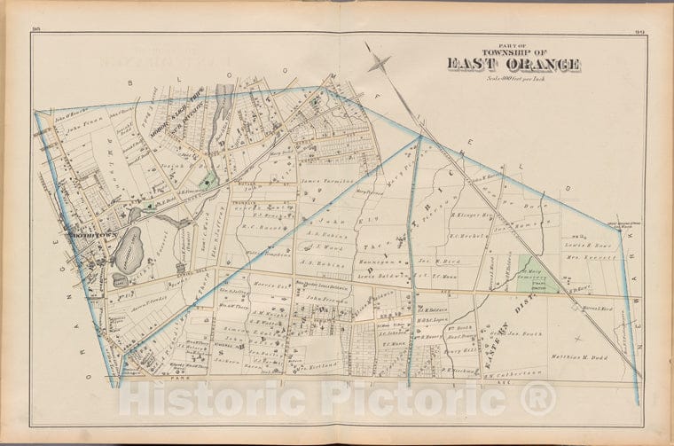 Historic 1881 Map - Essex County, Left Page Plate: [Part Of Township Of East Orange] - Vintage Wall Art