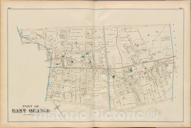 Historic 1881 Map - Essex County, Left Page Plate: [Map Bounded By Park Ave, Walnut - Vintage Wall Art