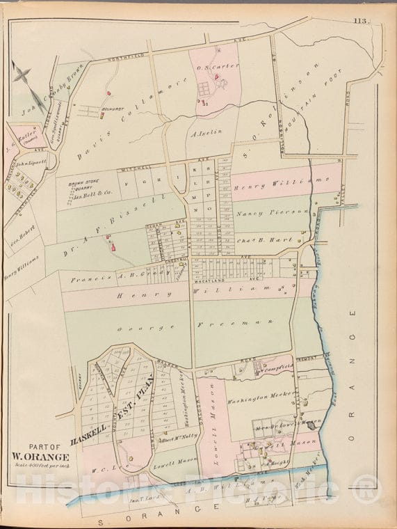 Historic 1881 Map - Essex County, Right Page Plate: [Part Of West Orange] - Vintage Wall Art