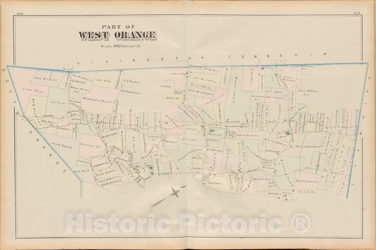 Historic 1881 Map - Essex County, Left Page Plate: [Part Of West Orange] - Vintage Wall Art, V2