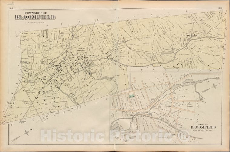 Historic 1881 Map - Essex County, Left Page Plate: [Township Of Bloomfield] - Vintage Wall Art