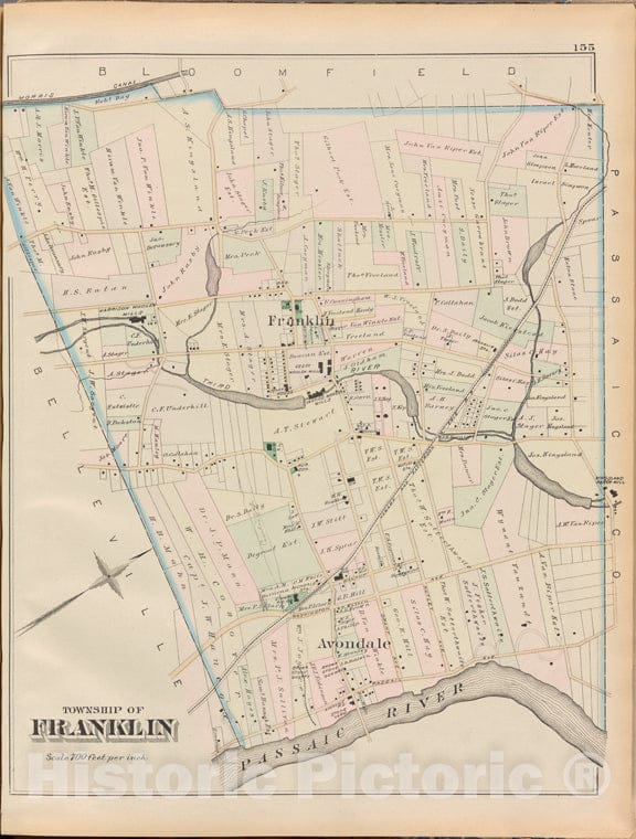 Historic 1881 Map - Essex County, Right Page Plate: [Township Of Franklin] - Vintage Wall Art