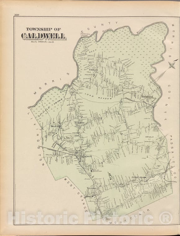 Historic 1881 Map - Essex County, Left Page Plate: [Township Of Caldwell] - Vintage Wall Art