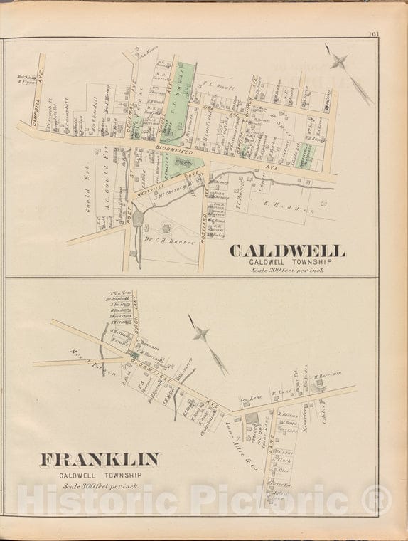 Historic 1881 Map - Essex County, Right Page Plate: [Map Of Caldwell, Franklin] - Vintage Wall Art