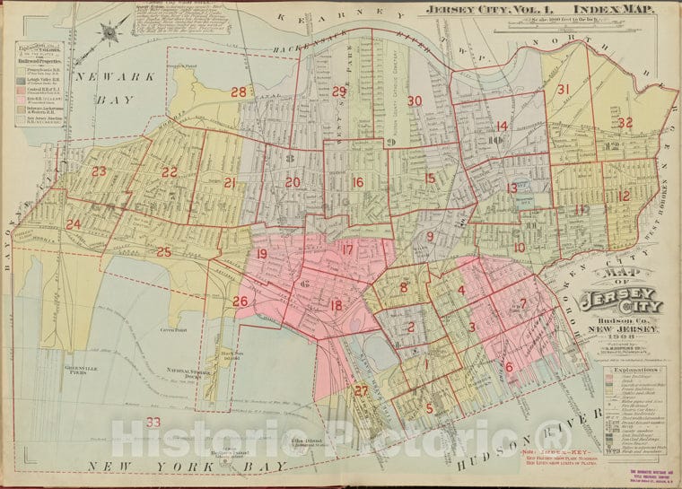 Historic 1908-1909. Map - Index Map - Jersey City (N.J.) - Hudson County (N.J. - Vintage Wall Art