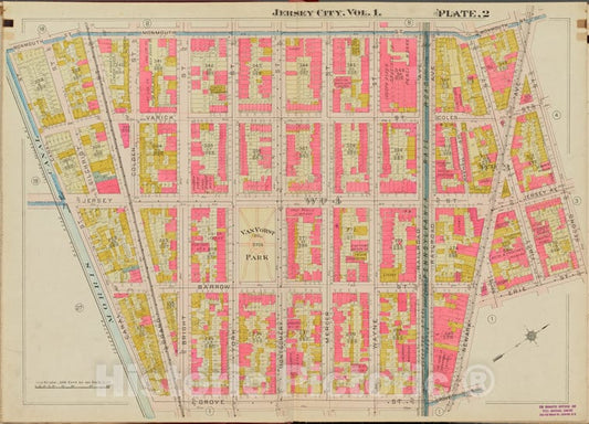 Historic Map - 1908 Hudson County, New York (N.Y.), Monmouth St, 2Nd St, Grove St, Morris Canal - Vintage Wall Art