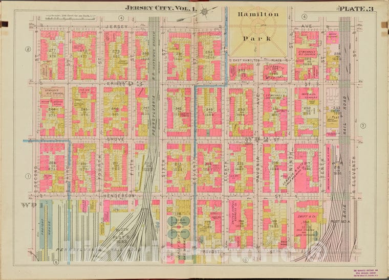 Historic Map - 1908 Hudson County, New York (N.Y.), Jersey Ave, 11Th St, Provost St, 2Nd St. - Vintage Wall Art