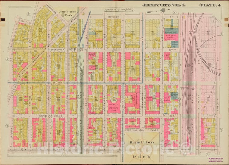 Historic Map - 1908 Hudson County, New York (N.Y.), Division St, 12Th St, Jersey Ave, 2Nd St. - Vintage Wall Art