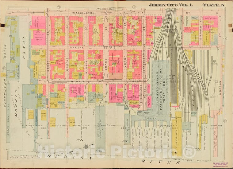 Historic Map - 1908 Hudson County, New York (N.Y.), Washington St, Morgan St, Hudson River, Tidewater Basin - Vintage Wall Art
