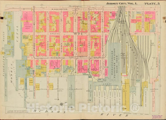 Historic Map - 1908 Hudson County, New York (N.Y.), Washington St, Morgan St, Hudson River, Tidewater Basin - Vintage Wall Art