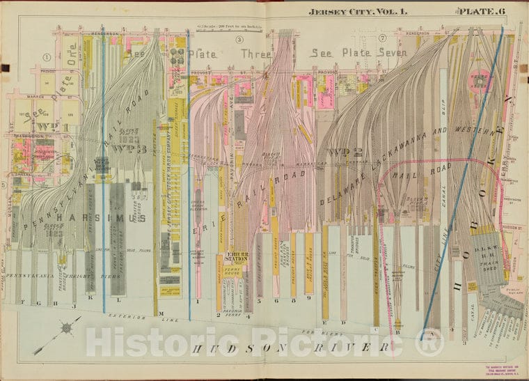 Historic Map - 1908 Hudson County, New York (N.Y.), Henderson St, Ferry St, Hudson River, Morgan St. - Vintage Wall Art