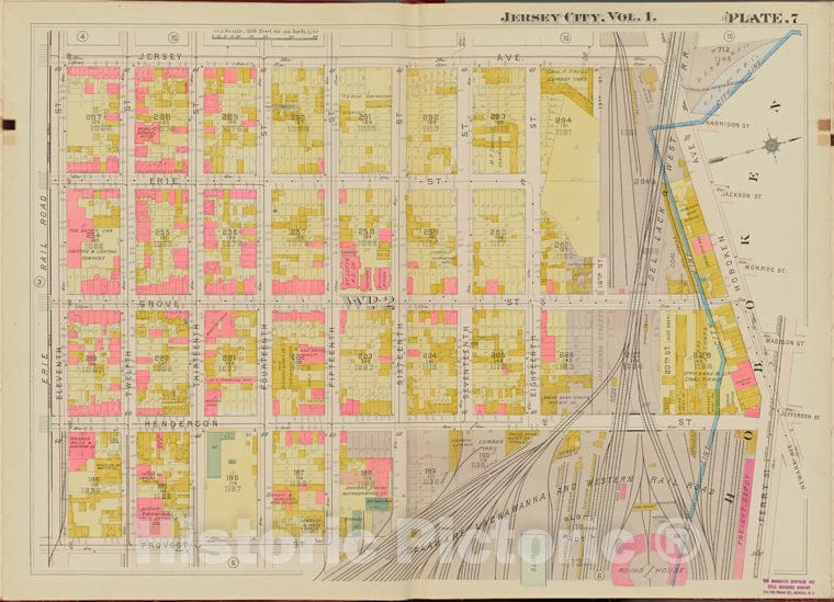 Historic Map - 1908 Hudson County, New York (N.Y.), Jersey Ave, Ferry St, Provost St, 11Th St. - Vintage Wall Art