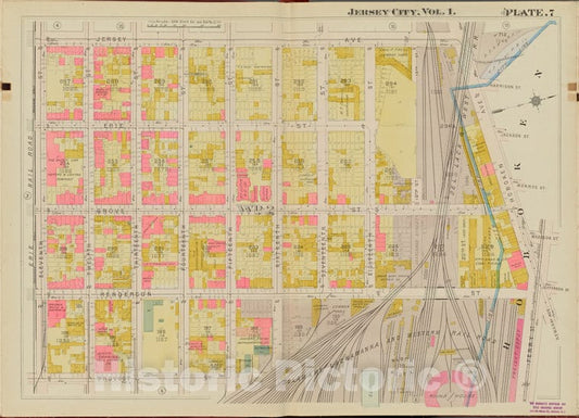 Historic Map - 1908 Hudson County, New York (N.Y.), Jersey Ave, Ferry St, Provost St, 11Th St. - Vintage Wall Art