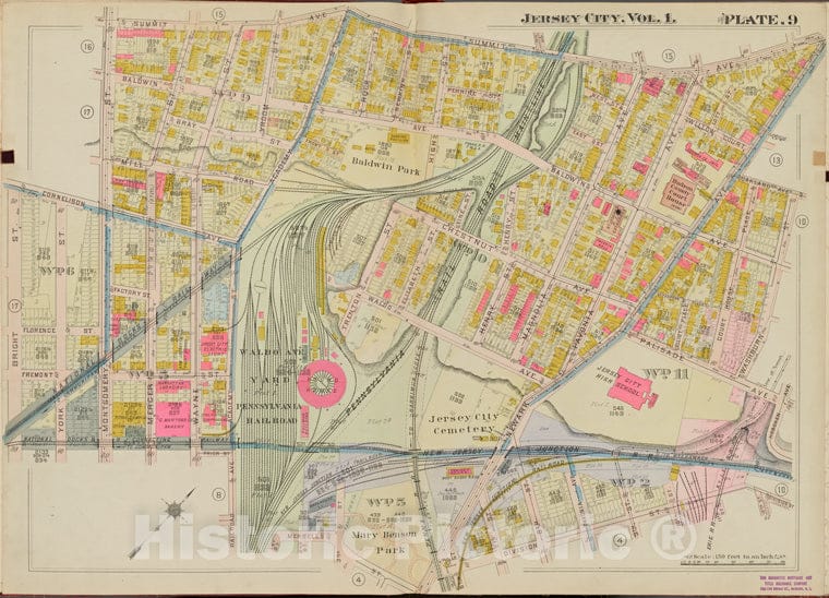 Historic Map - 1908 Hudson County, New York (N.Y.), Summit Ave, Washburn St, Division St, Merseles St, Bright St. - Vintage Wall Art