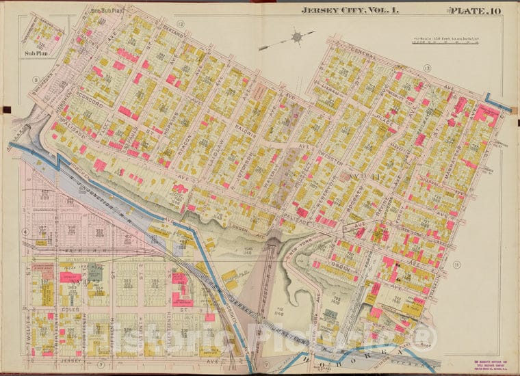 Historic Map - 1908 Hudson County, New York (N.Y.), Oakland Ave, Central Ave, Franklin St, Jersey Ave, 12Th St, Washburn St. - Vintage Wall Art