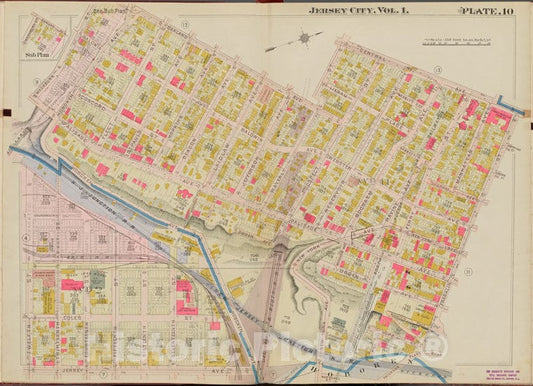 Historic Map - 1908 Hudson County, New York (N.Y.), Oakland Ave, Central Ave, Franklin St, Jersey Ave, 12Th St, Washburn St. - Vintage Wall Art