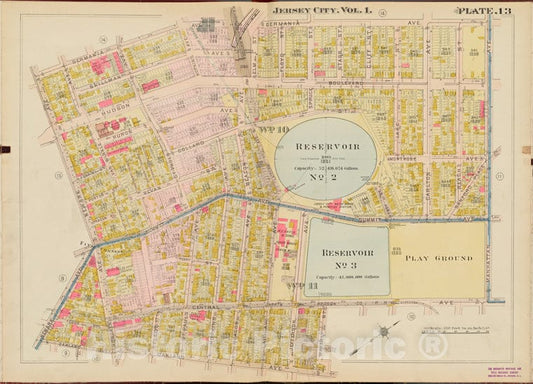 Historic Map - 1908 Hudson County, New York (N.Y.), Germania Ave, Manhattan Ave, Oakland Ave, Newark Ave. - Vintage Wall Art