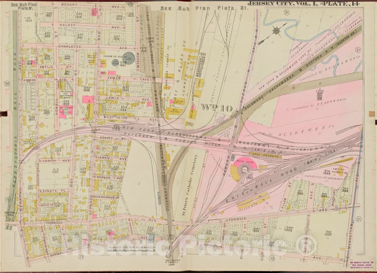 Historic Map - 1908 Hudson County, New York (N.Y.), Bogart Ave, Manhattan Ave, Germania Ave, Newark Ave. - Vintage Wall Art