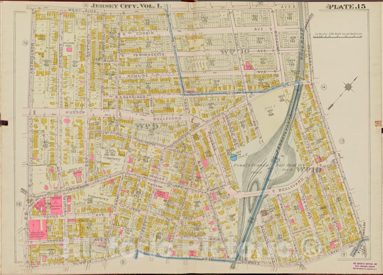 Historic Map - 1908 Hudson County, New York (N.Y.), West Side Ave, Newark Ave, Summit Ave, Montgomery St. - Vintage Wall Art