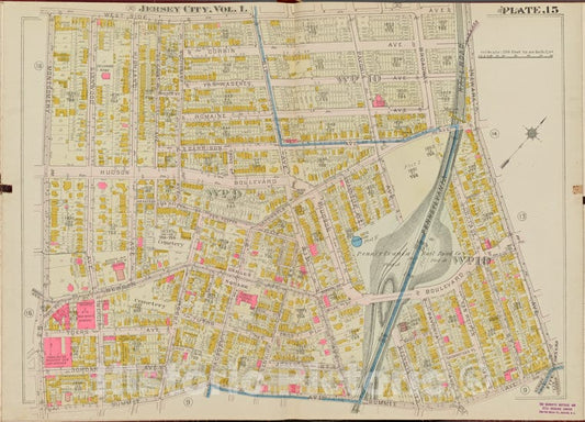 Historic Map - 1908 Hudson County, New York (N.Y.), West Side Ave, Newark Ave, Summit Ave, Montgomery St. - Vintage Wall Art
