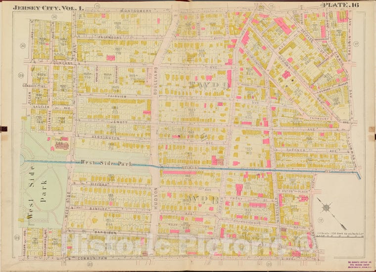 Historic Map - 1908 Hudson County, New York (N.Y.), Montgomery St, Summit Ave, Communipaw Ave, Olean Ave. - Vintage Wall Art