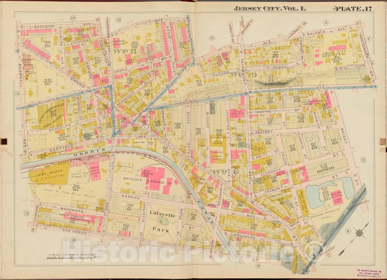 Historic Map - 1908 Hudson County, New York (N.Y.), Madison Ave, Crescent Ave, Montgomery St, Bright St, Van Horne St, Bramhall Ave. - Vintage Wall Art
