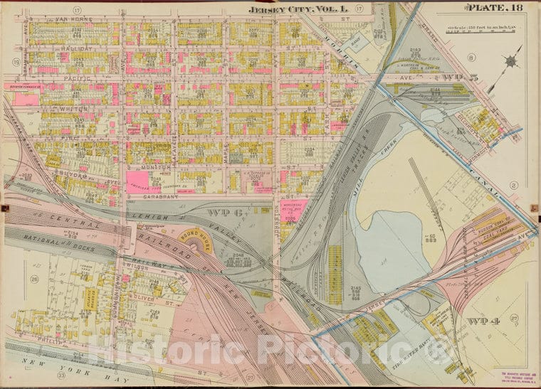 Historic Map - 1908 Hudson County, New York (N.Y.), Van Horne St, Grand St, New York Bay - Vintage Wall Art