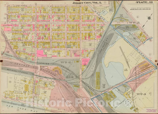 Historic Map - 1908 Hudson County, New York (N.Y.), Van Horne St, Grand St, New York Bay - Vintage Wall Art