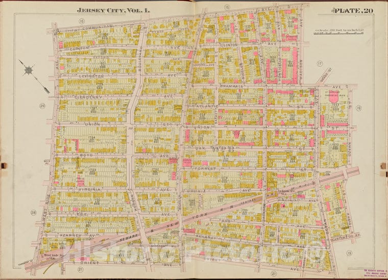 Historic Map - 1908 Hudson County, New York (N.Y.), Communipaw Ave, Clerk St, Orient Ave, West Side Ave. - Vintage Wall Art