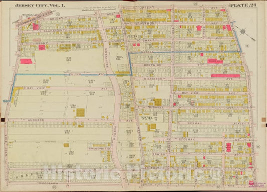 Historic Map - 1908 Hudson County, New York (N.Y.), Orient Ave, Ocean Ave, Woodlawn Ave, West Side Ave. - Vintage Wall Art
