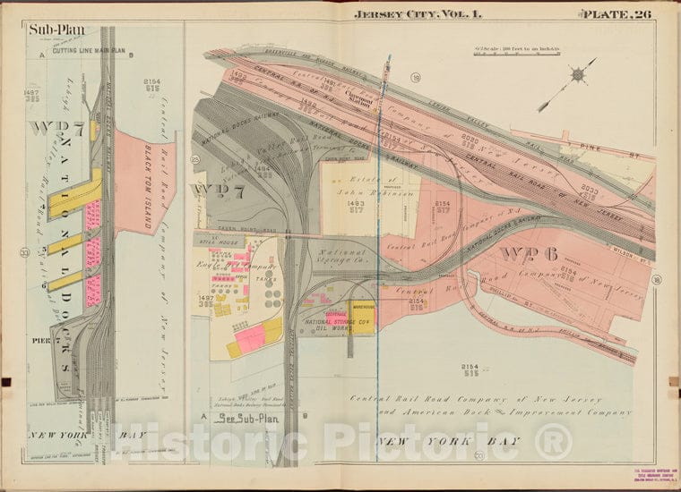 Historic Map - 1908 Jersey City (N.J.), Hudson County, V. 1, Double Page Plate No. 26 [New York Bay] - Vintage Wall Art