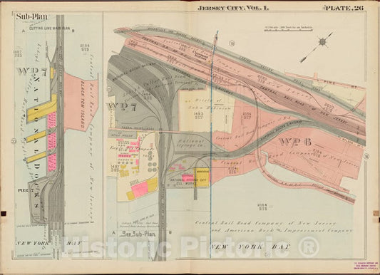 Historic Map - 1908 Jersey City (N.J.), Hudson County, V. 1, Double Page Plate No. 26 [New York Bay] - Vintage Wall Art