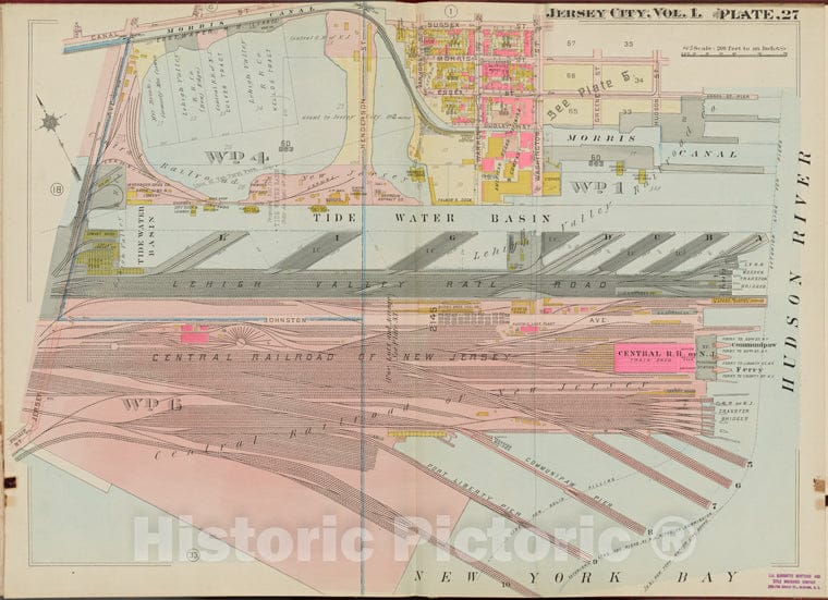 Historic Map - 1908 Hudson County, New York (N.Y.), Canal St, Sussex St, Hudson River, New York Bay - Vintage Wall Art