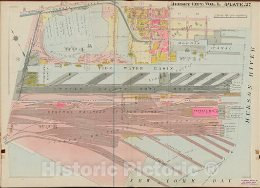 Historic Map - 1908 Hudson County, New York (N.Y.), Canal St, Sussex St, Hudson River, New York Bay - Vintage Wall Art