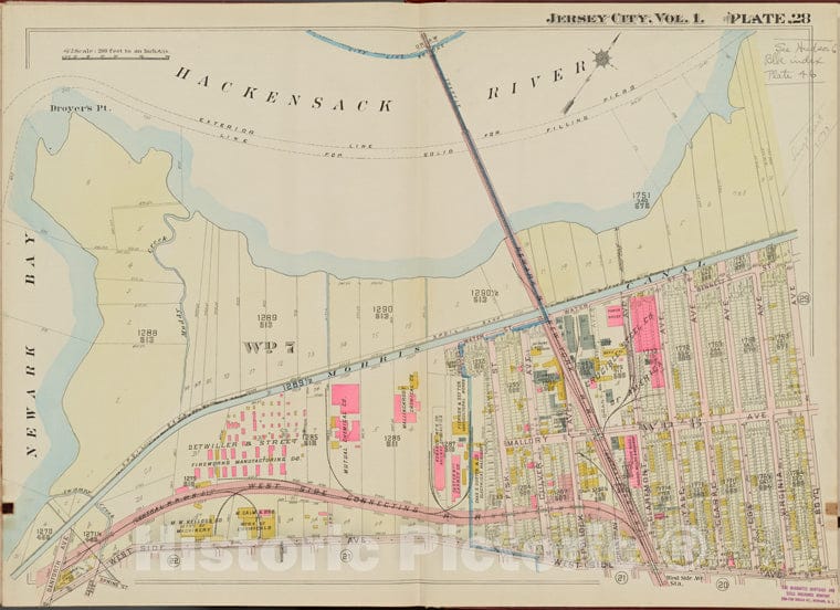 Historic Map - 1908 Hudson County, New York (N.Y.), Hackensack River, Boyd Ave, West Side Ave, Newark Bay - Vintage Wall Art