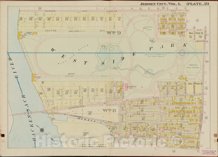 Historic Map - 1908 Hudson County, New York (N.Y.), Duncan Ave, West Side Ave, Boyd Ave, Hacken Sack River - Vintage Wall Art