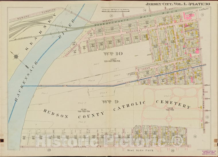 Historic Map - 1908 Hudson County, New York (N.Y.), Hackensack River, West Side Ave, Duncan Ave. - Vintage Wall Art