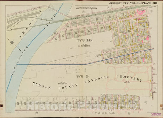 Historic Map - 1908 Hudson County, New York (N.Y.), Hackensack River, West Side Ave, Duncan Ave. - Vintage Wall Art