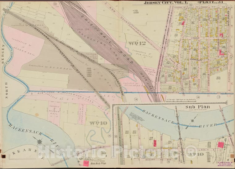 Historic Map - 1908 Hudson County, New York (N.Y.), Hudson Blvd, Manhattan Ave, Hackensack River, North Bergen - Vintage Wall Art