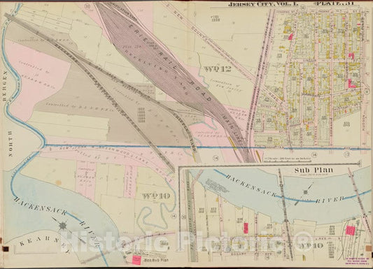 Historic Map - 1908 Hudson County, New York (N.Y.), Hudson Blvd, Manhattan Ave, Hackensack River, North Bergen - Vintage Wall Art