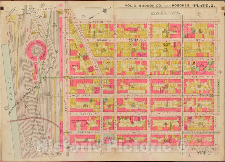 Historic Map - 1908 Hudson County, New York (N.Y.), Adams St, 4Th St, Washington St, Ferry St. - Vintage Wall Art