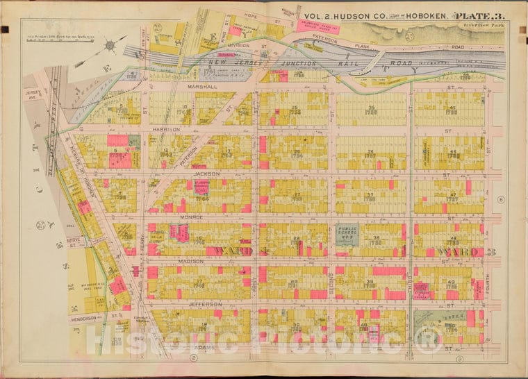 Historic Map - 1908 Hudson County, New York (N.Y.), Division St, 4Th St, Adams St, Jersey City - Vintage Wall Art