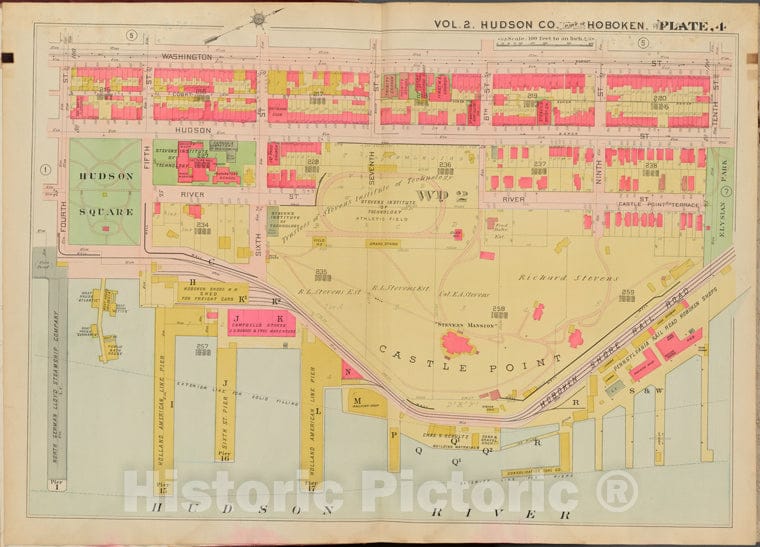 Historic Map - 1908 Hudson County, New York (N.Y.), Washington St, 10Th St, Hudson River, 4Th St. - Vintage Wall Art