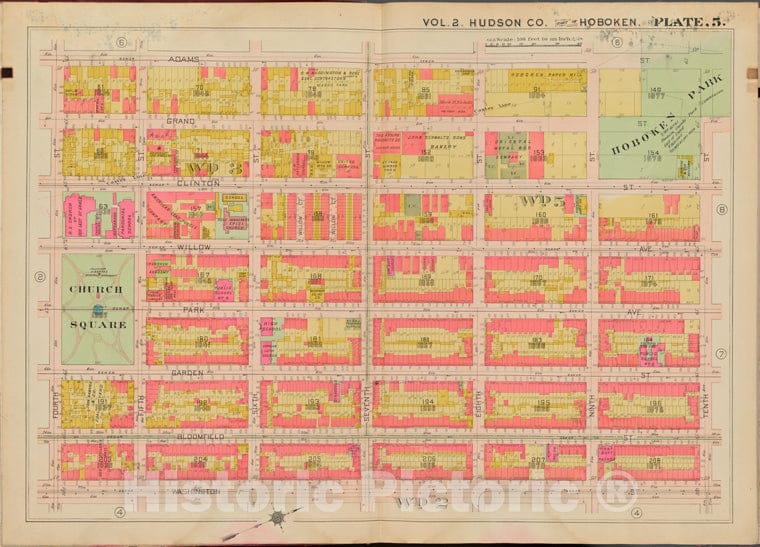 Historic Map - 1908 Hudson County, New York (N.Y.), Adams St, 10Th St, Washington St, 4Th St. - Vintage Wall Art