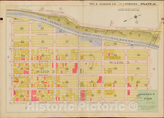 Historic Map - 1908 Hudson County, New York (N.Y.), Paterson Plank Rd, 10Th St, Adams St, 4Th St. - Vintage Wall Art