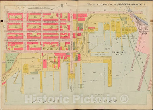 Historic Map - 1908 Jersey City (N.J.), Hudson County, V. 2, Double Page Plate No. 7 [Park Ave, Hudson River, 10Th St.] - Vintage Wall Art