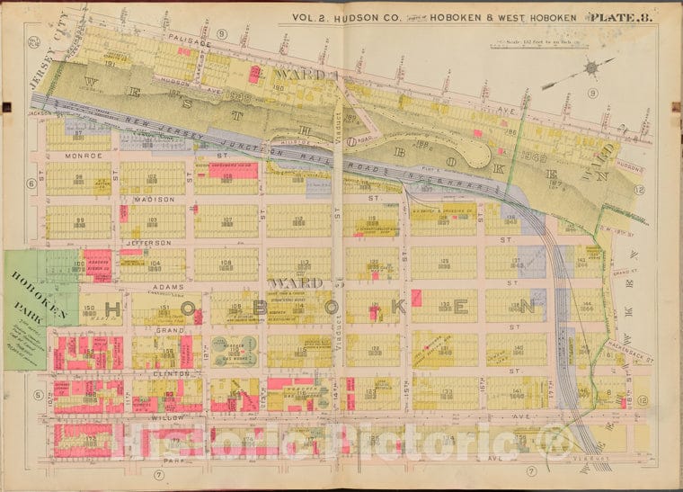 Historic Map - 1908 Hudson County, New York (N.Y.), Palisade Ave, 18Th St, Park Ave, 10Th St. - Vintage Wall Art