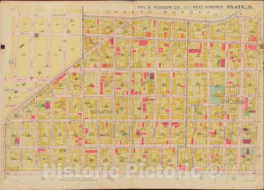 Historic Map - 1908 Hudson County, New York (N.Y.), Hudson Blvd, Charles St, Palisade Ave, Poplar St. - Vintage Wall Art