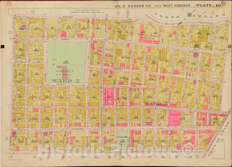 Historic Map - 1908 Hudson County, New York (N.Y.), Kerrigan Ave, Hudson Blvd, Dubois St, Palisade Ave, Charles St. - Vintage Wall Art