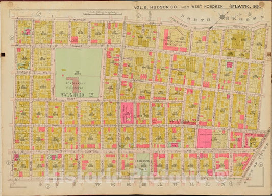 Historic Map - 1908 Hudson County, New York (N.Y.), Kerrigan Ave, Hudson Blvd, Dubois St, Palisade Ave, Charles St. - Vintage Wall Art